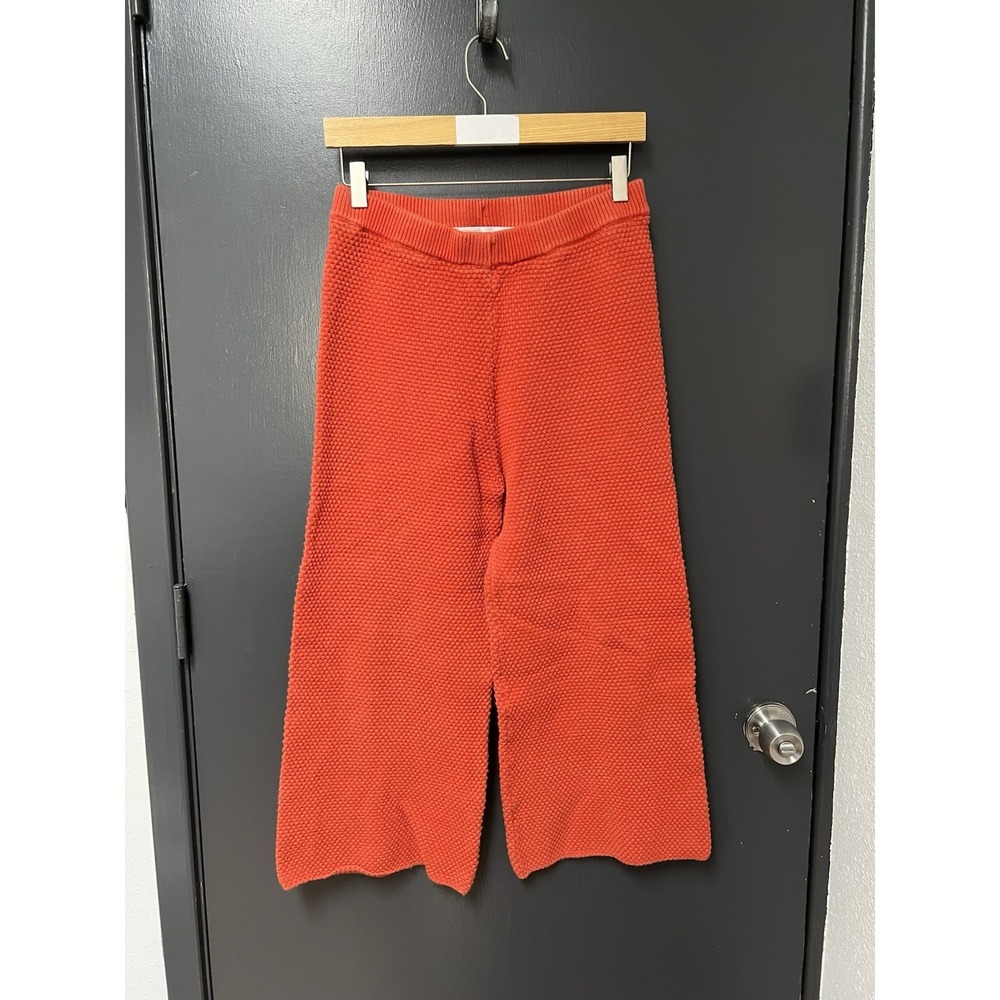 FP Free People Beach Wide Leg Crop Pants Orange Knit Women's Sz S Pull On Beach